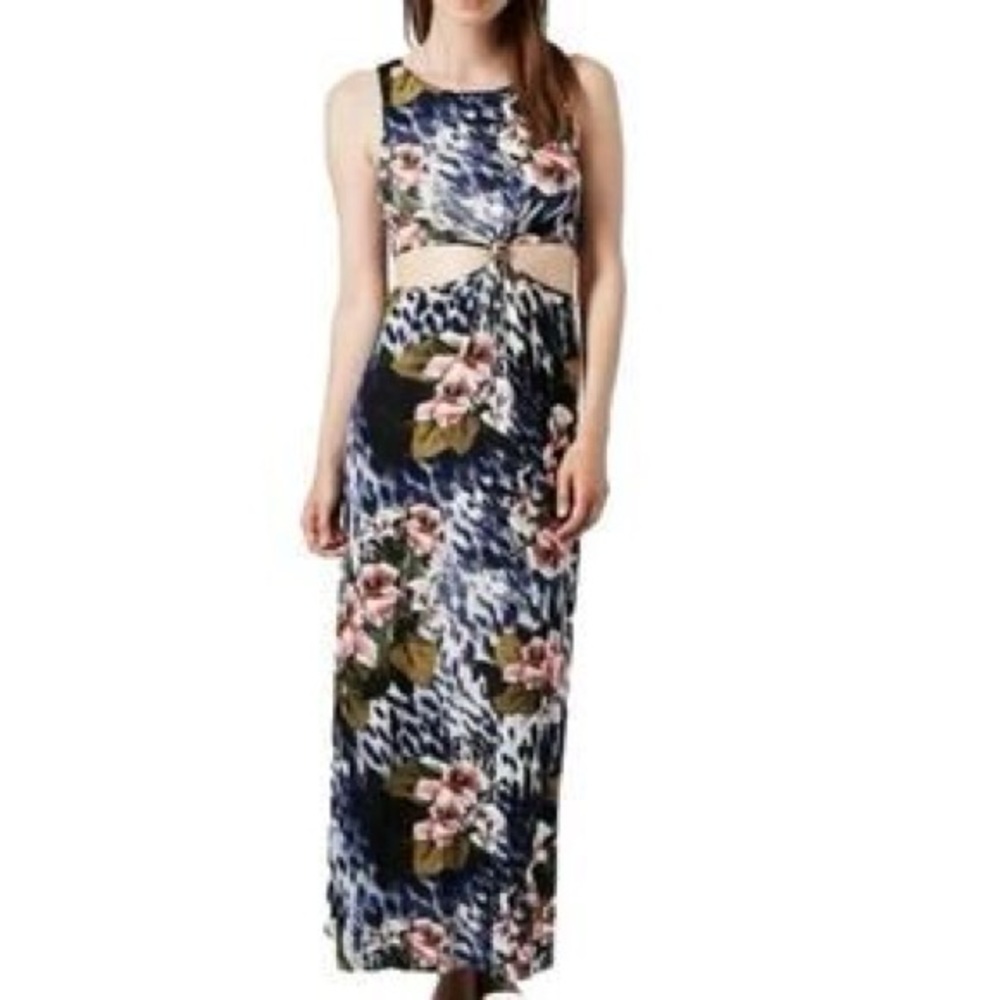 TopShop Petites Floral Leopard Knotted Detail Maxi Dress Size 6